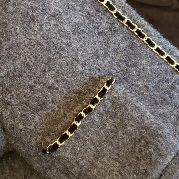 Vintage Charcoal Grey Boiled Wool Gold Chain Trim Classic Blazer Jacket - Picture 3 of 6